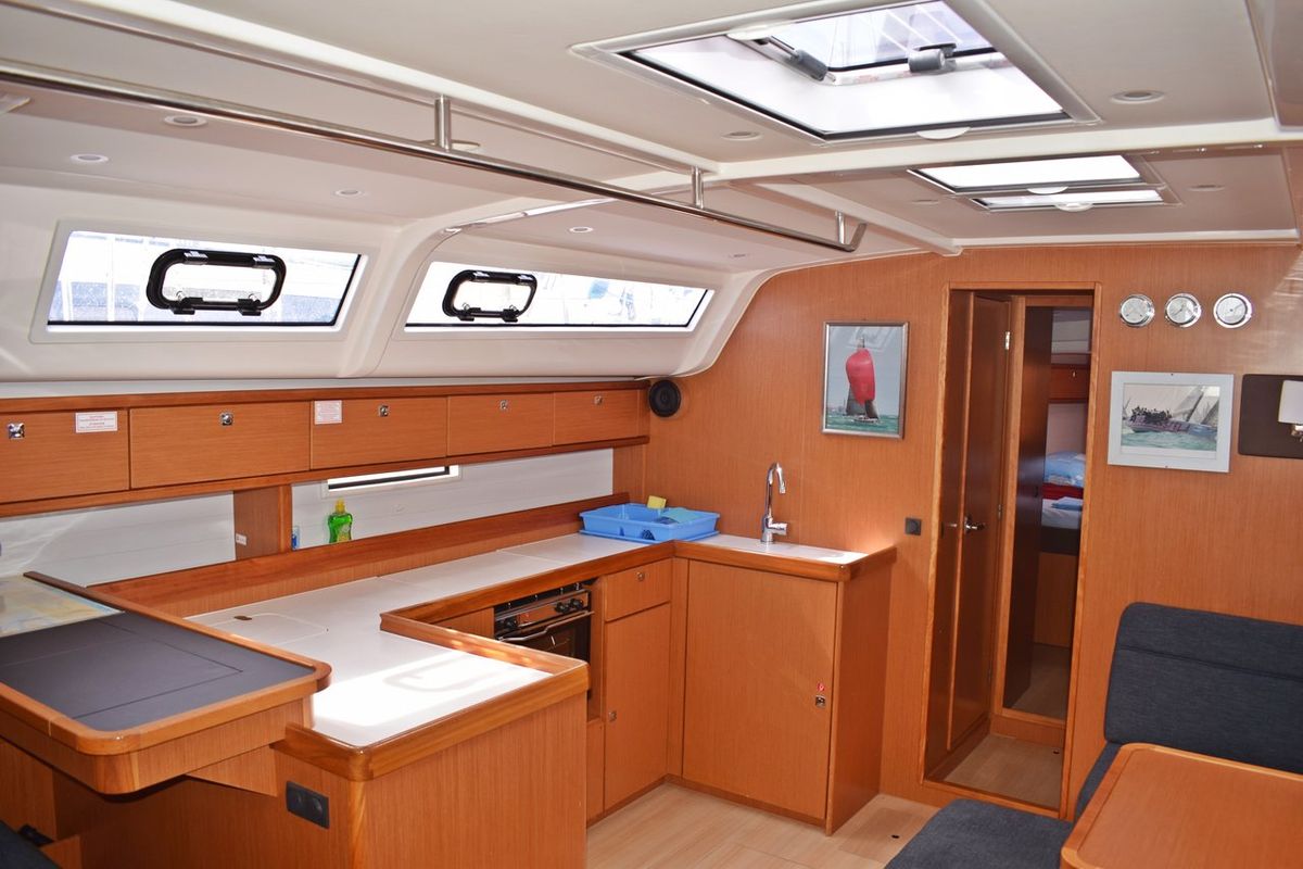 Galley of Podkamenica, a Bavaria Cruiser 51 sailboat at Grad Kaštela, Croatia