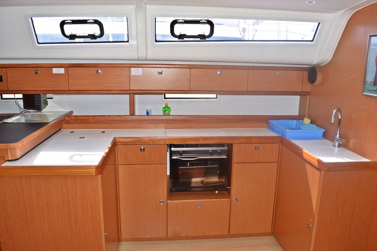 Galley of Podkamenica, a Bavaria Cruiser 51 sailboat at Grad Kaštela, Croatia