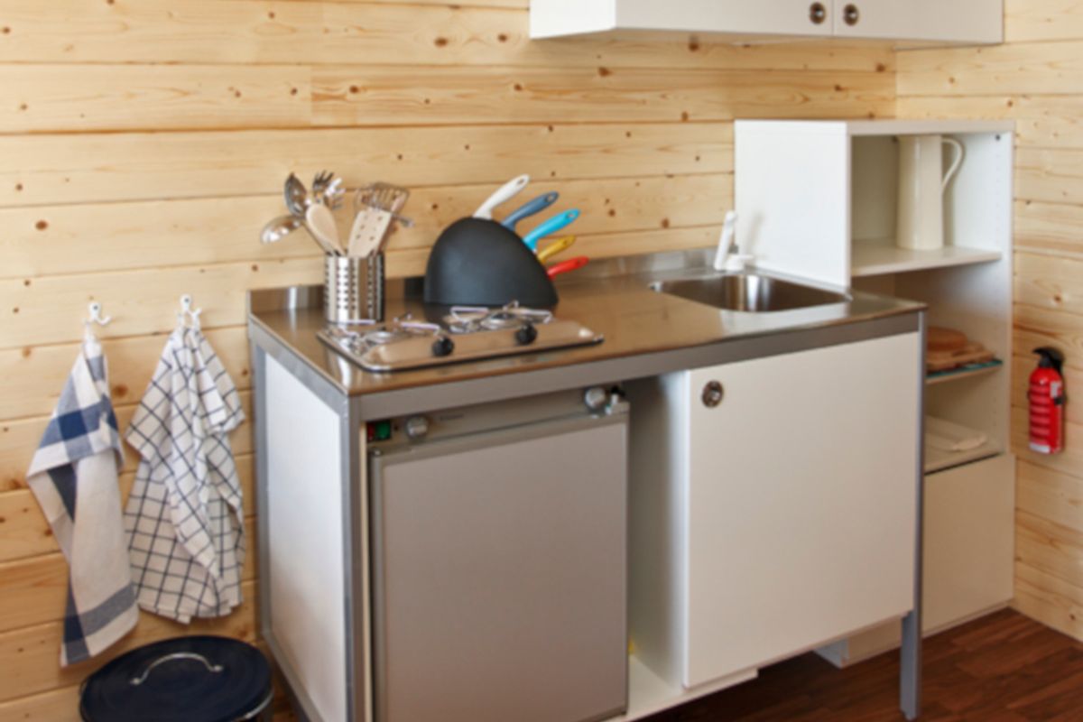 Galley of BunBo I, a De Drait Houseboat motorboat at Drachten, Netherlands