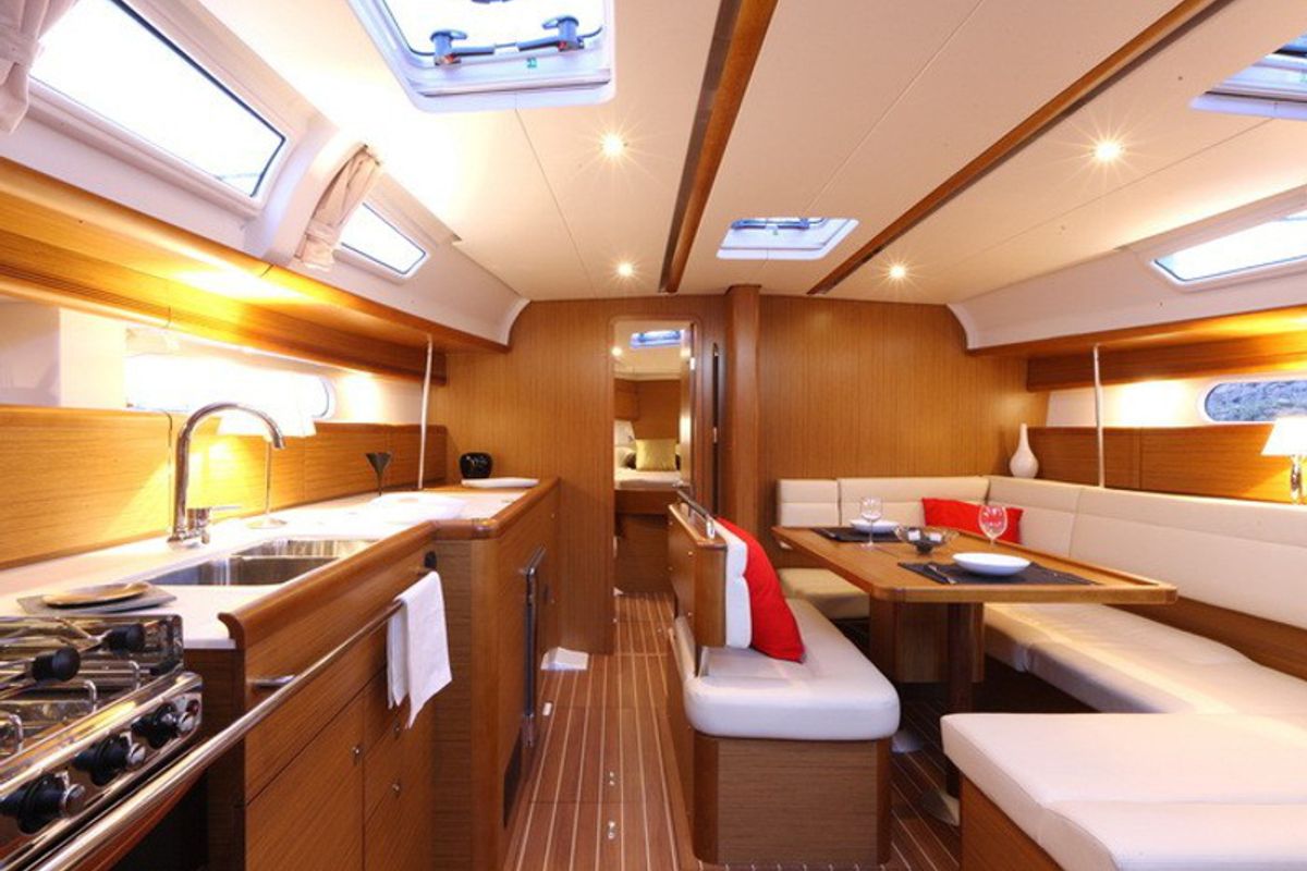 Galley of Capella II, a Jeanneau Sun Odyssey 44 i sailboat at Marmaris, Turkey