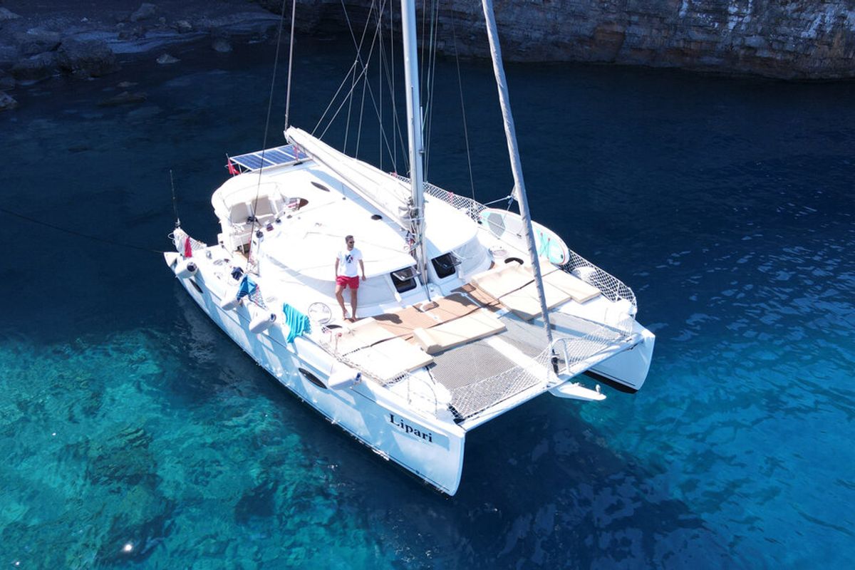 Exterior view of My Way, a Fountaine Pajot Lipari 41 catamaran at Kaş, Turkey