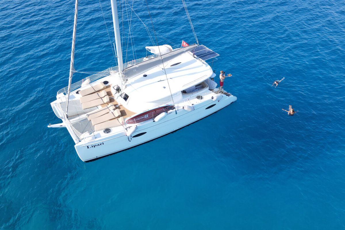 Exterior view of My Way, a Fountaine Pajot Lipari 41 catamaran at Kaş, Turkey