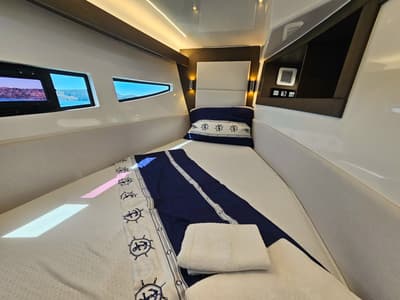 Cabin on Lastovo, a Tesoro Yachts Tesoro T38 Power Cat catamaran at Seget Donji, Croatia