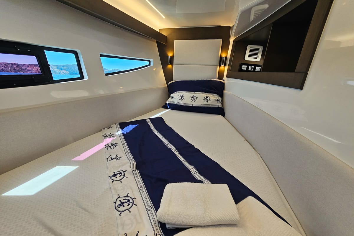Cabin on Lastovo, a Tesoro Yachts Tesoro T38 Power Cat catamaran at Seget Donji, Croatia