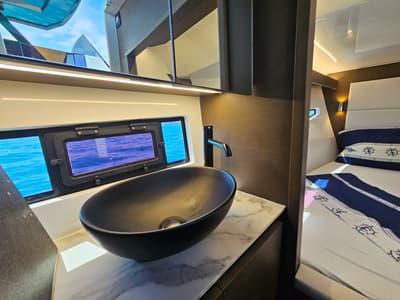 Head on Lastovo, a Tesoro Yachts Tesoro T38 Power Cat catamaran at Seget Donji, Croatia