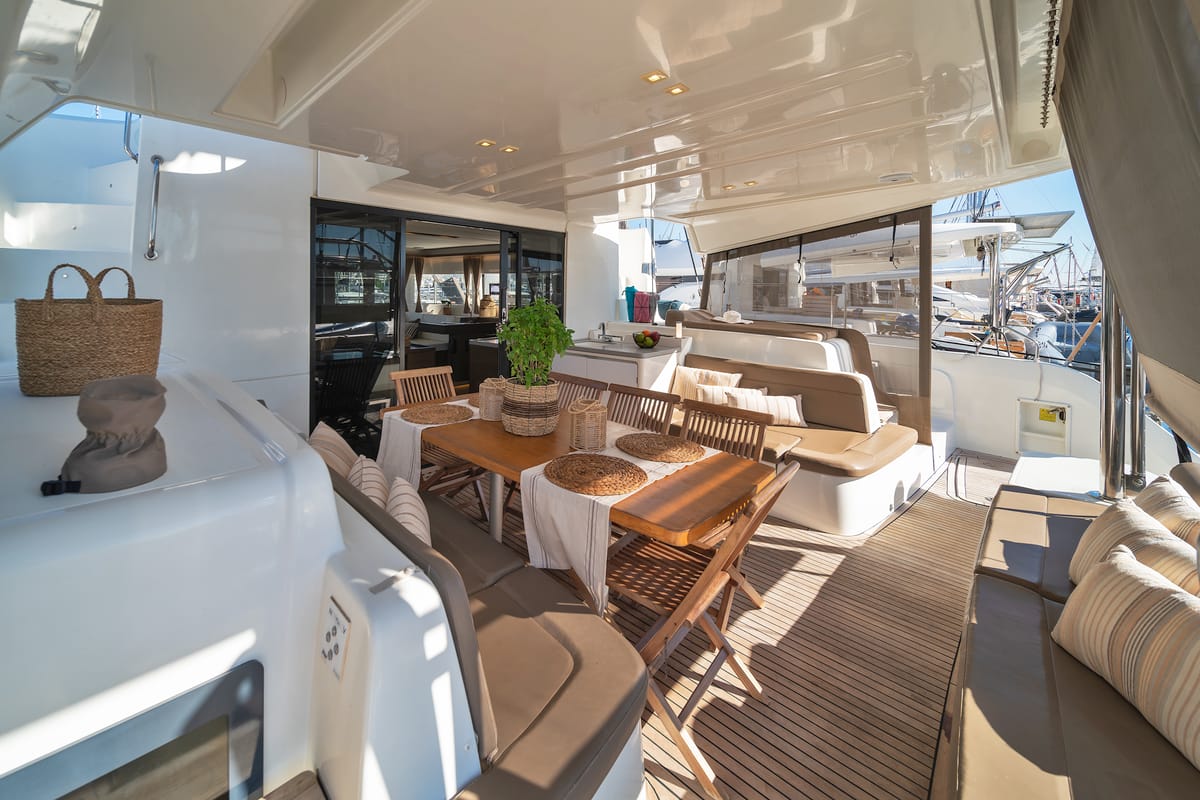 Deck of Spiros (ONLY SKIPPERED), a Lagoon 50 catamaran at Athens, Greece