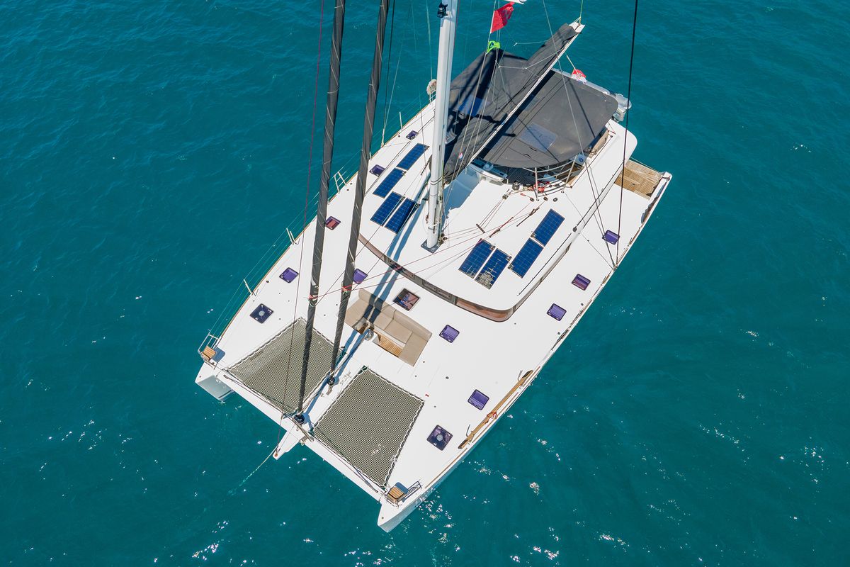 Exterior view of Topaz, a Lagoon 560 catamaran at Split, Croatia