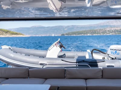 Deck of Topaz, a Lagoon 560 catamaran at Split, Croatia