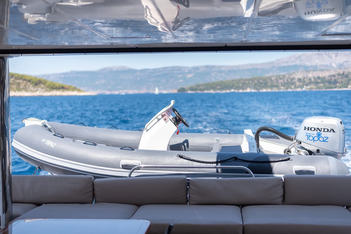 Deck of Topaz, a Lagoon 560 catamaran at Split, Croatia