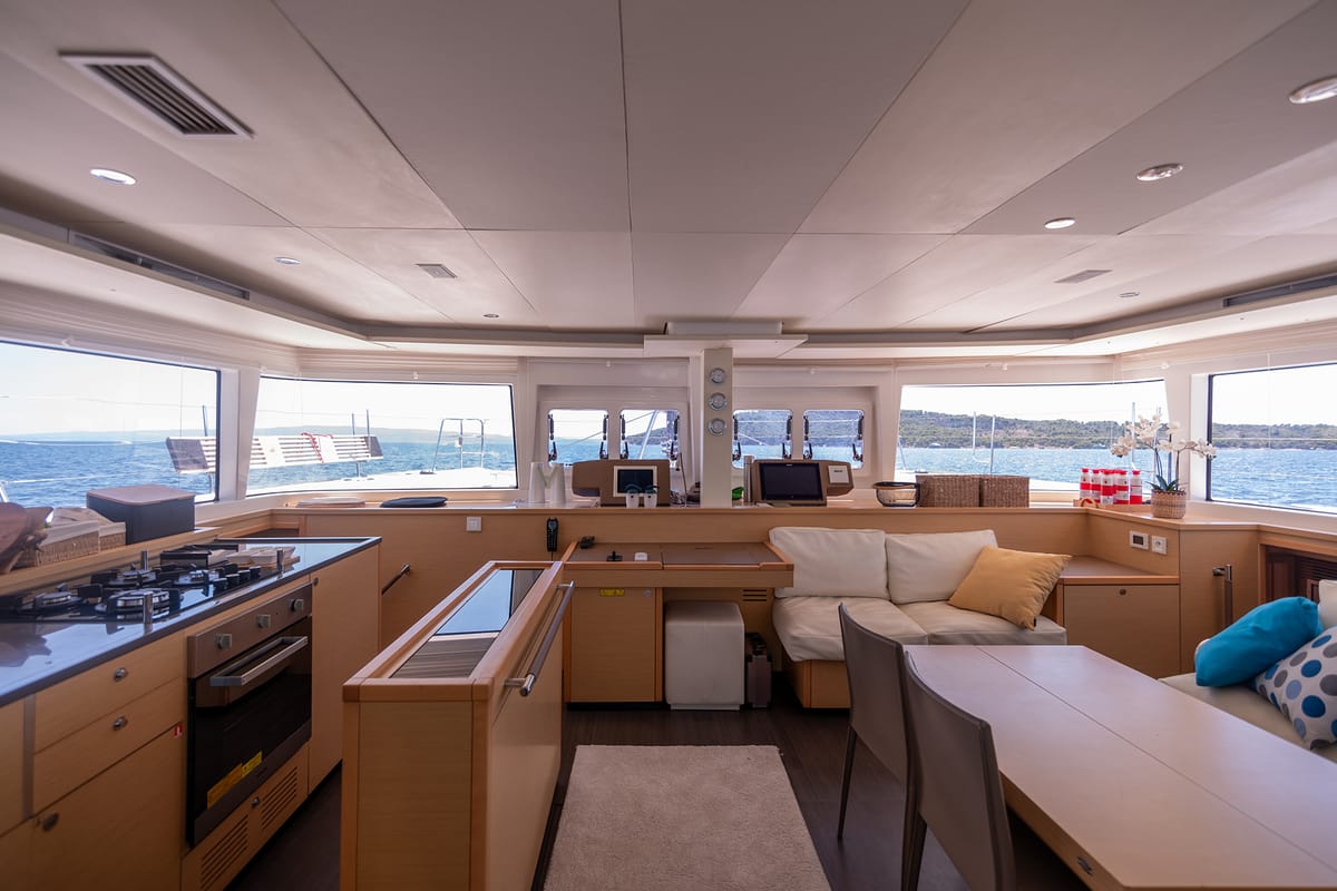 Salon of Topaz, a Lagoon 560 catamaran at Split, Croatia