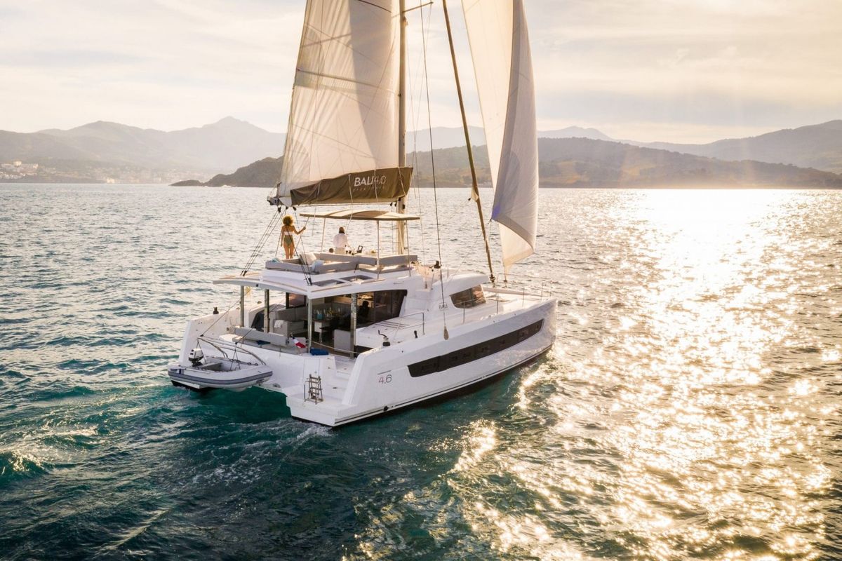 Exterior view of AMAZIGH, a Bali 4.6 catamaran at Sitges, Spain