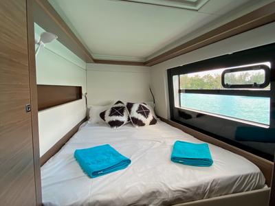 Cabin on Sea Spirit II, a Nautitech 46 Fly catamaran at Grande Rivière Noire VCA, Mauritius