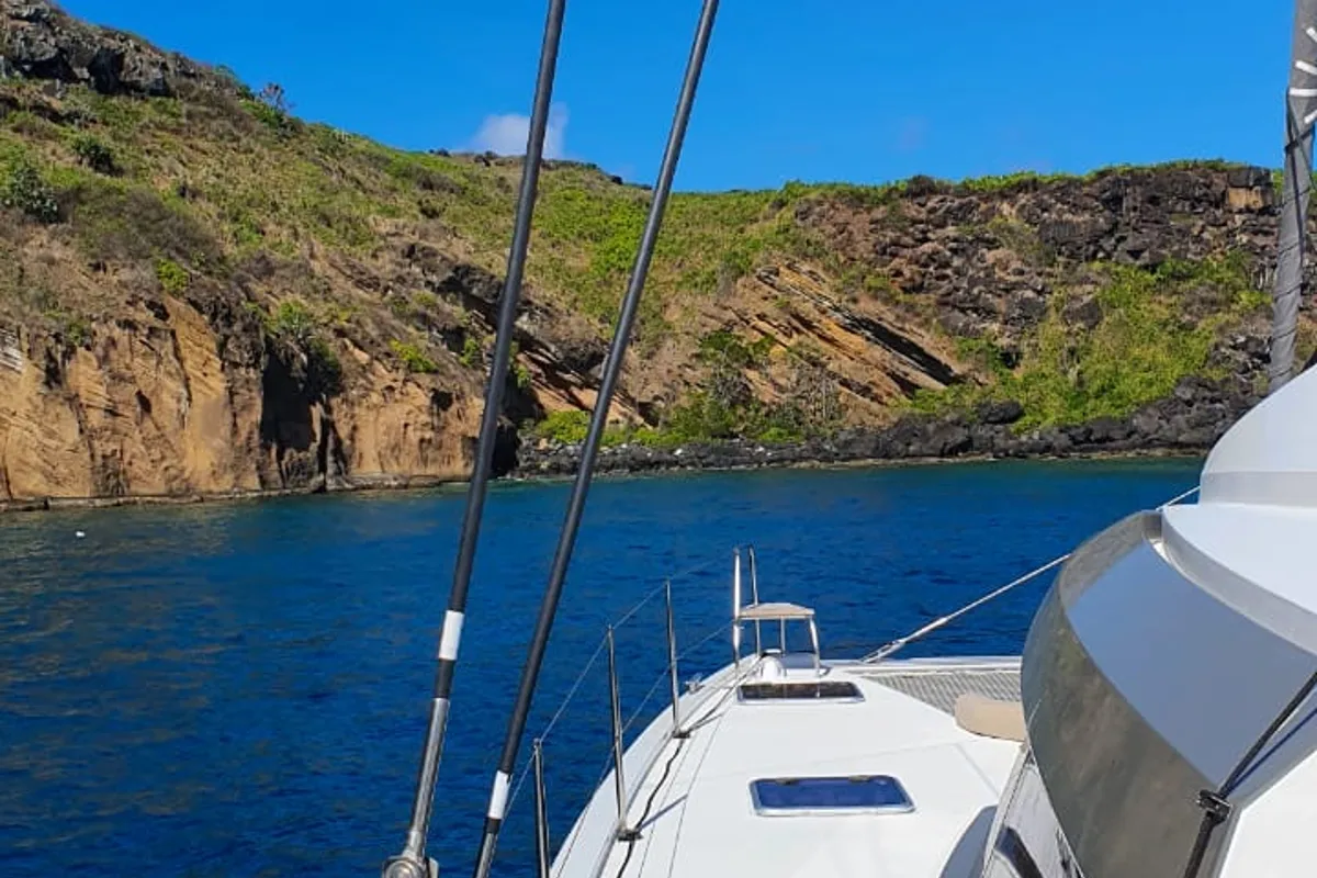 Deck of Sea Spirit II, a Nautitech 46 Fly catamaran at Grande Rivière Noire VCA, Mauritius