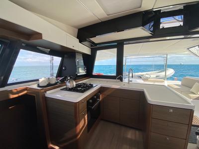 Galley of Sea Spirit II, a Nautitech 46 Fly catamaran at Grande Rivière Noire VCA, Mauritius