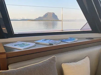 Salon of Sea Spirit II, a Nautitech 46 Fly catamaran at Grande Rivière Noire VCA, Mauritius