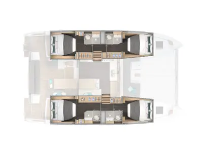 Floor plan of Alma - Premium line, a Lagoon Lagoon 43 catamaran at Tonnarella, Italy