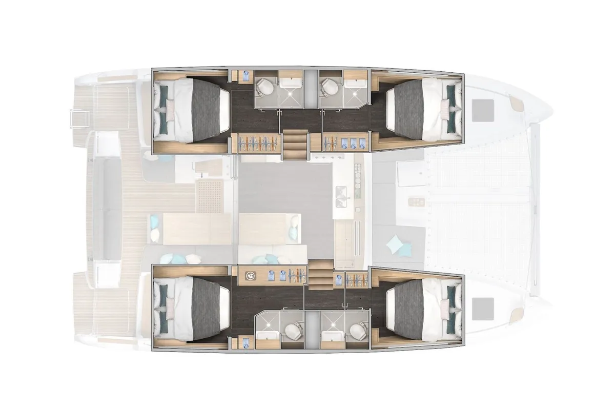 Floor plan of Alma - Premium line, a Lagoon Lagoon 43 catamaran at Tonnarella, Italy