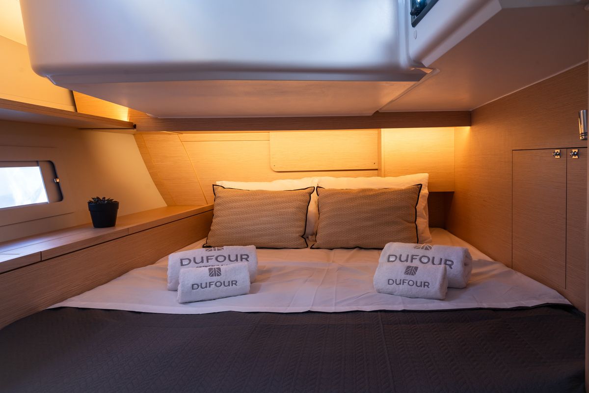 Cabin on Aegean Blue, a Dufour 470 sailboat at Athens, Greece