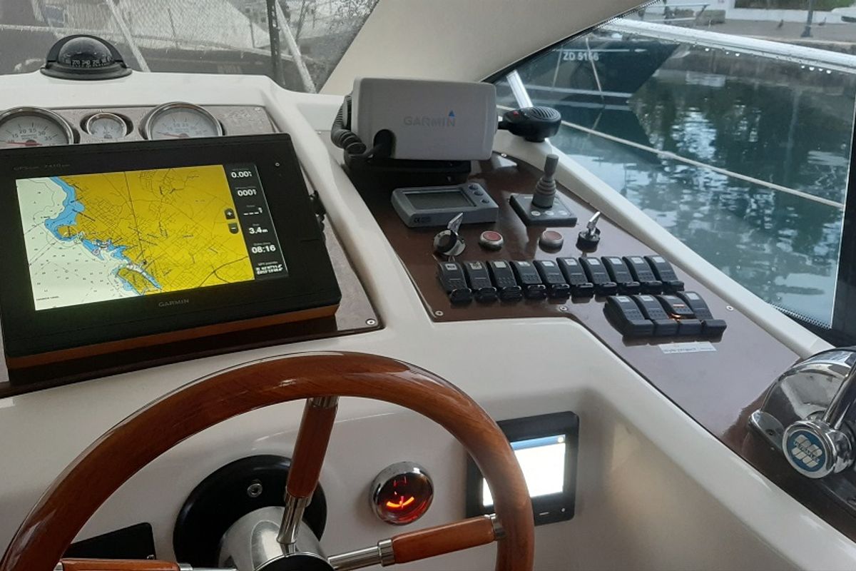 Cockpit of Norah, a Sessa Marine Sessa Dorado 32 motorboat at Zadar, Croatia