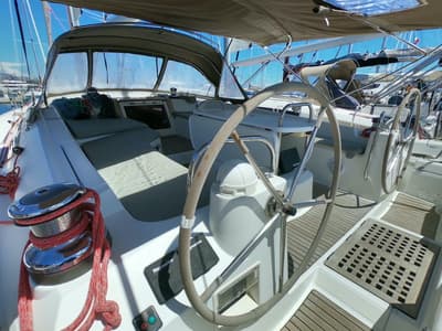Cockpit of Anita, a Jeanneau 53 sailboat at Olbia, Italy
