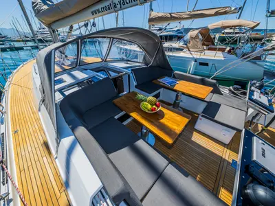 Deck of Pisch, a Hanse Yachts Hanse 460 sailboat at Grad Kaštela, Croatia
