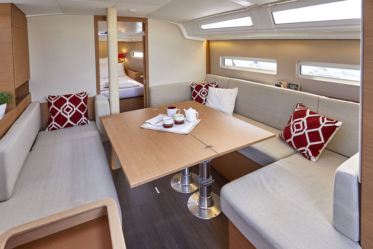 Salon of Bonjour, a Jeanneau Sun Odyssey 410 sailboat at Grad Kaštela, Croatia
