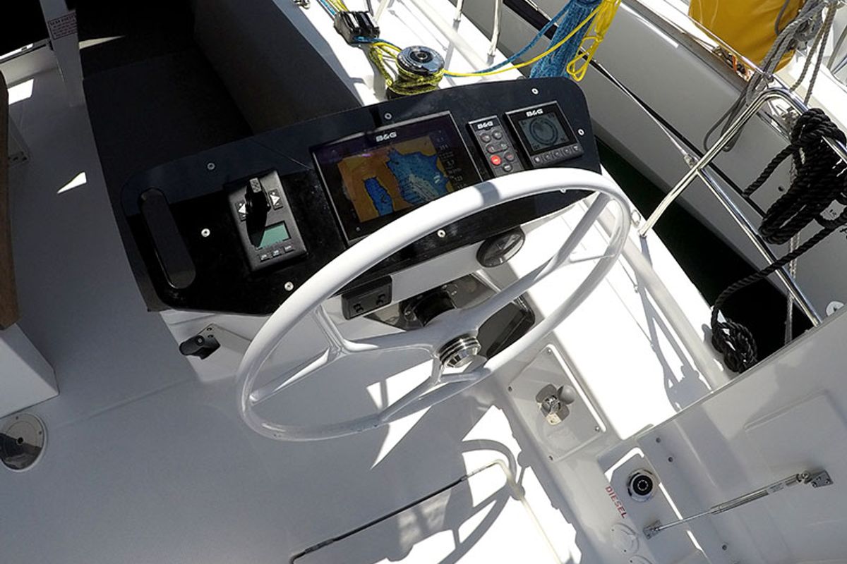 Cockpit of Anita, a Dufour 41 sailboat at Grad Šibenik, Croatia
