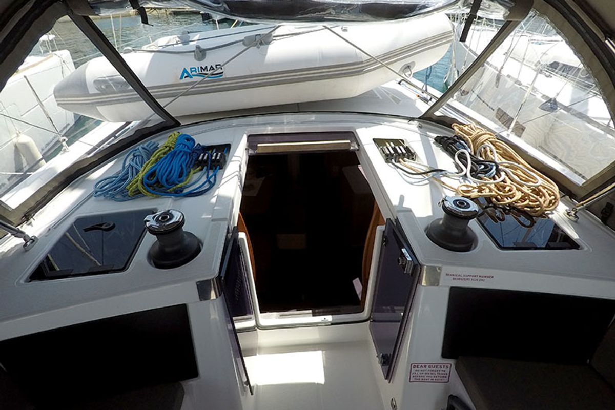 Deck of Anita, a Dufour 41 sailboat at Grad Šibenik, Croatia