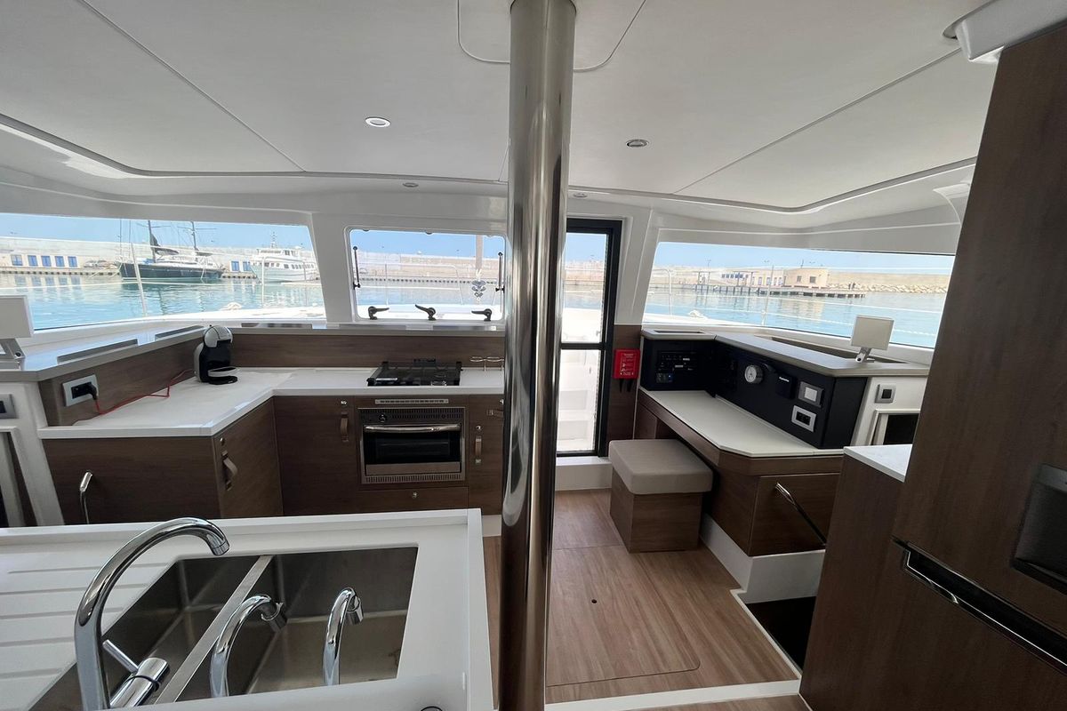 Galley of aMare, a Bali 4.2 catamaran at Capo d'Orlando, Italy