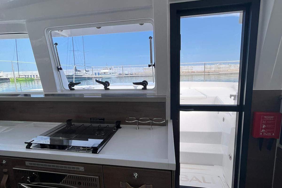 Galley of aMare, a Bali 4.2 catamaran at Capo d'Orlando, Italy