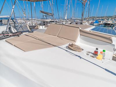 Deck of Anemoskala, a Bali 4.1 catamaran at Gouvia, Greece