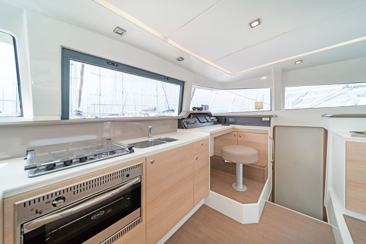 Galley of Anemoskala, a Bali 4.1 catamaran at Gouvia, Greece