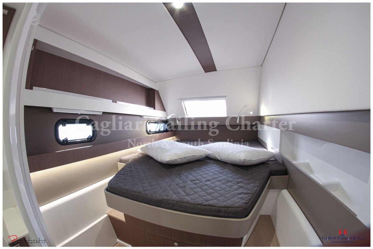 Cabin on Rena Majore, a Bali 4.1 catamaran at Cagliari, Italy