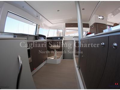 Cockpit of Rena Majore, a Bali 4.1 catamaran at Cagliari, Italy