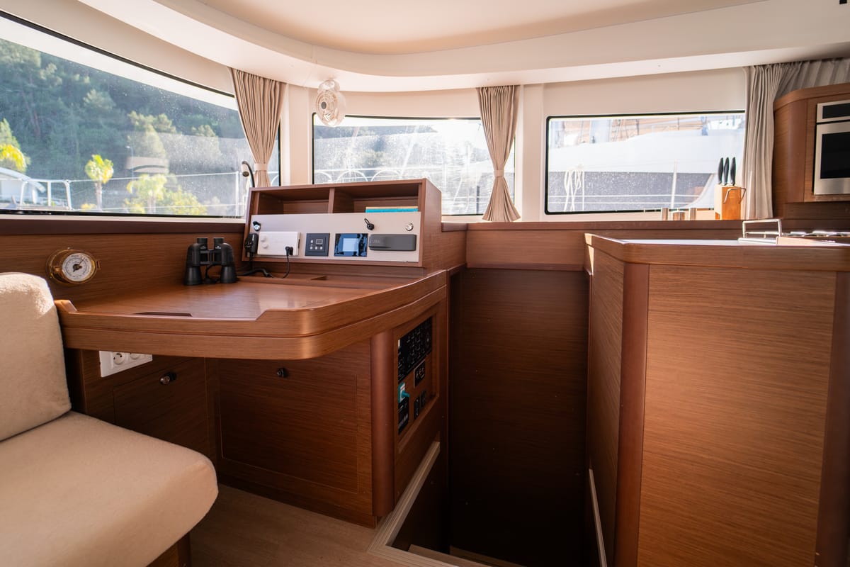 Salon of Fujin, a Lagoon 42 catamaran at Fethiye, Turkey