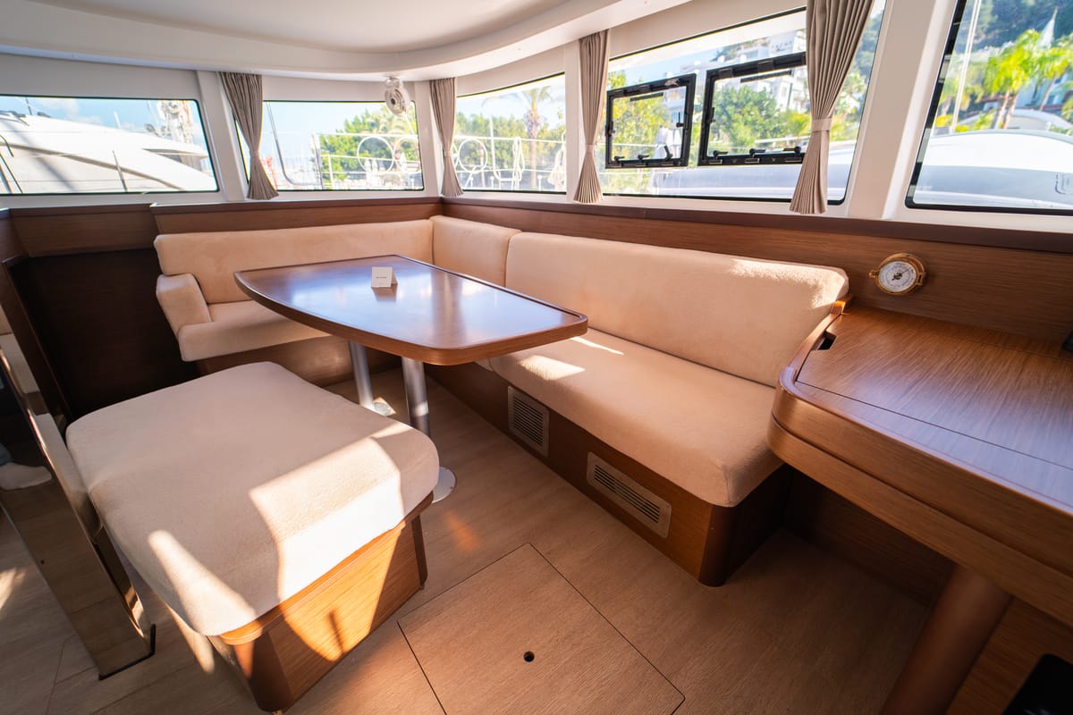 Salon of Fujin, a Lagoon 42 catamaran at Fethiye, Turkey