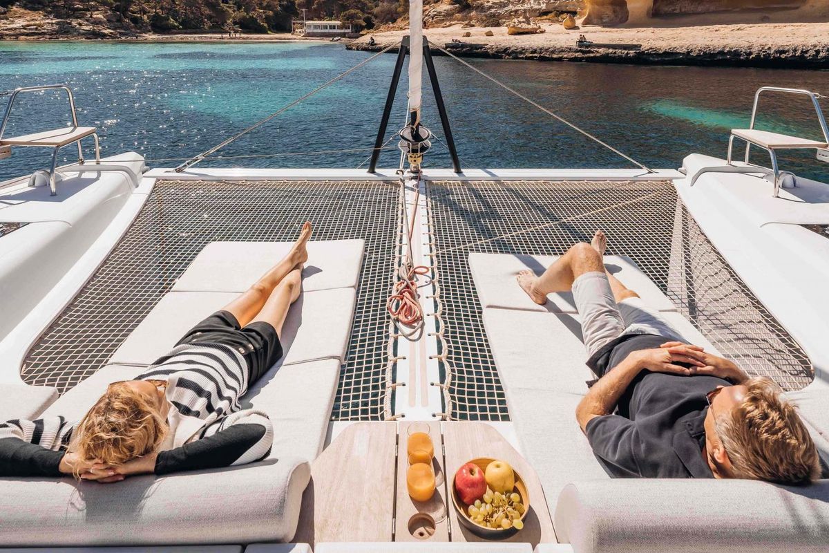 Deck of Hydra, a Nautitech 44 Open catamaran at Lavreotiki Municipal Unit, Greece