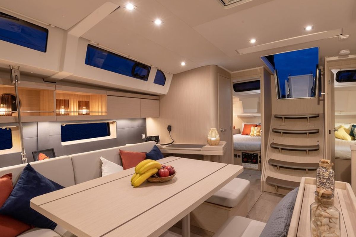 Salon of Sunsail 46.4 Premium, a Beneteau Oceanis 46.1 sailboat at Općina Marina, Croatia