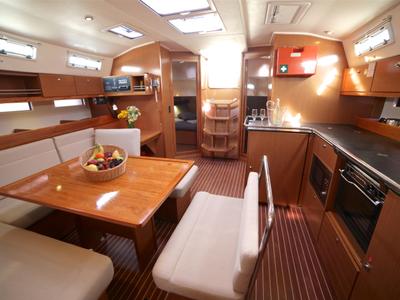 Galley of Sail Bravo, a Bavaria Cruiser 45 sailboat at Fethiye, Turkey