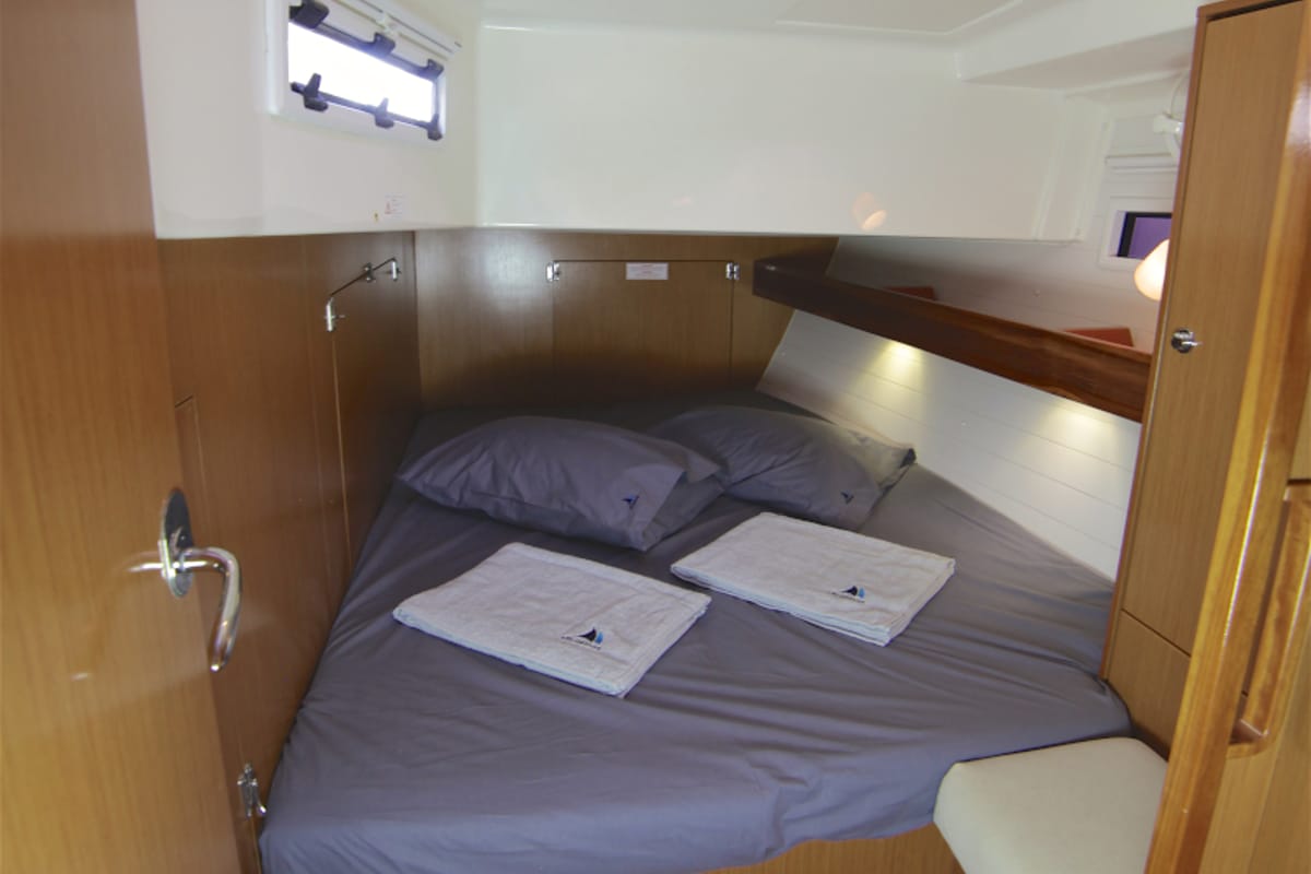 Cabin on Sail Bravo, a Bavaria Cruiser 45 sailboat at Fethiye, Turkey