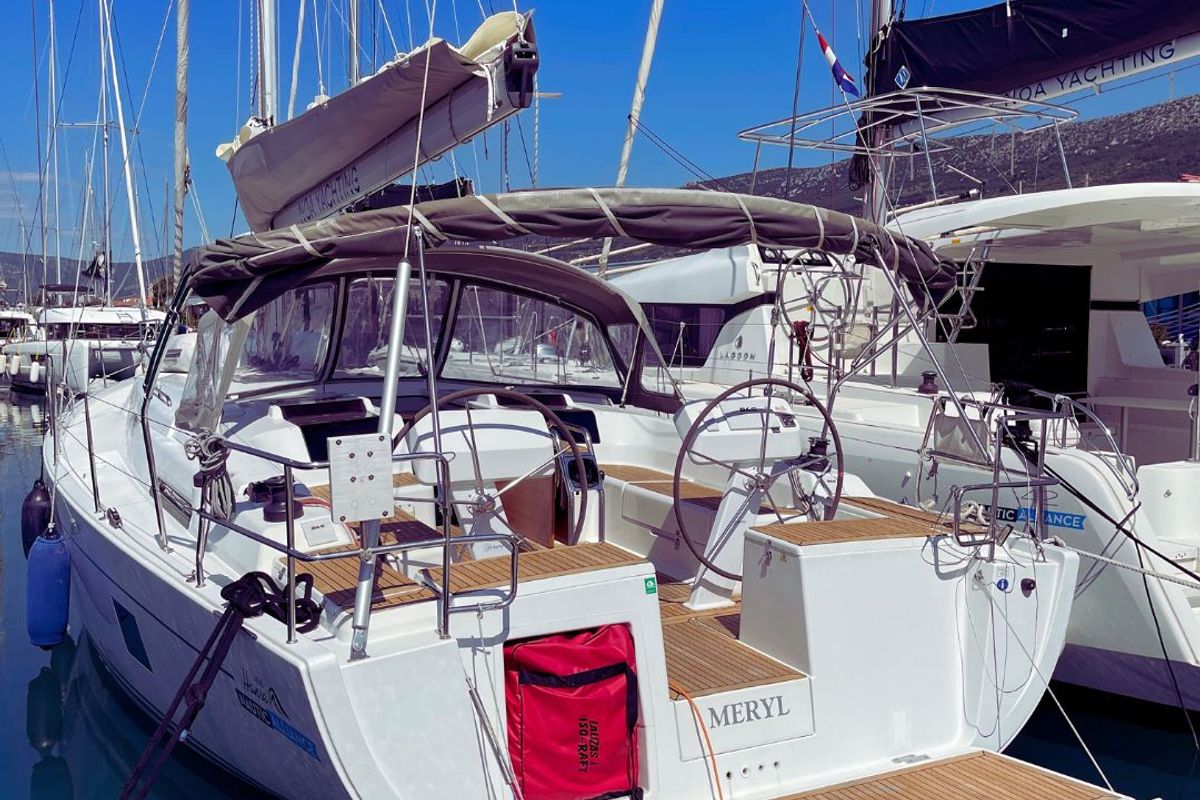 Exterior view of Meryl, a Hanse Yachts Hanse 458 sailboat at Grad Kaštela, Croatia