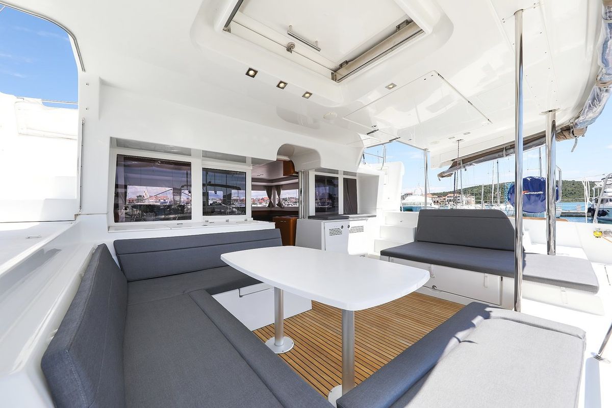 Deck of Fortuna, a Lagoon 450 catamaran at Pirovac, Croatia