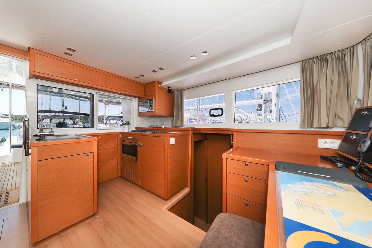 Galley of Fortuna, a Lagoon 450 catamaran at Pirovac, Croatia