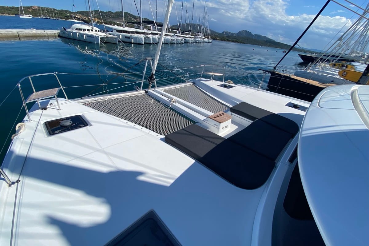 Deck of Penelope, a Lagoon 46 catamaran at Olbia, Italy