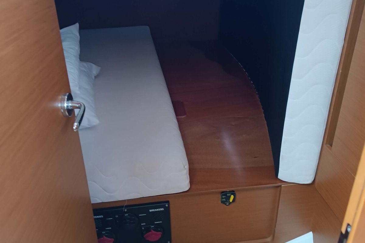 Cabin on Funky One, a Jeanneau Sun Odyssey 440 sailboat at Kontokali, Greece
