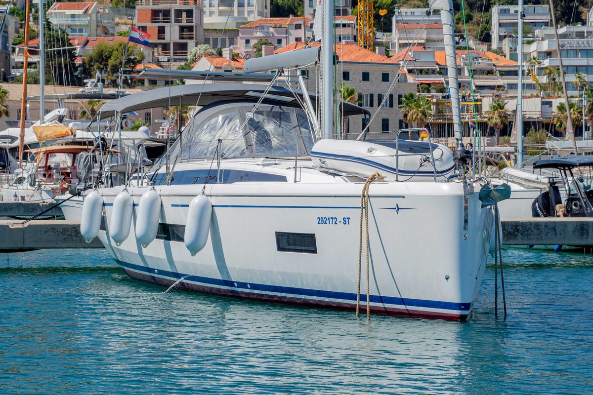Exterior view of Sestrica Vela, a Bavaria C46 sailboat at Split, Croatia