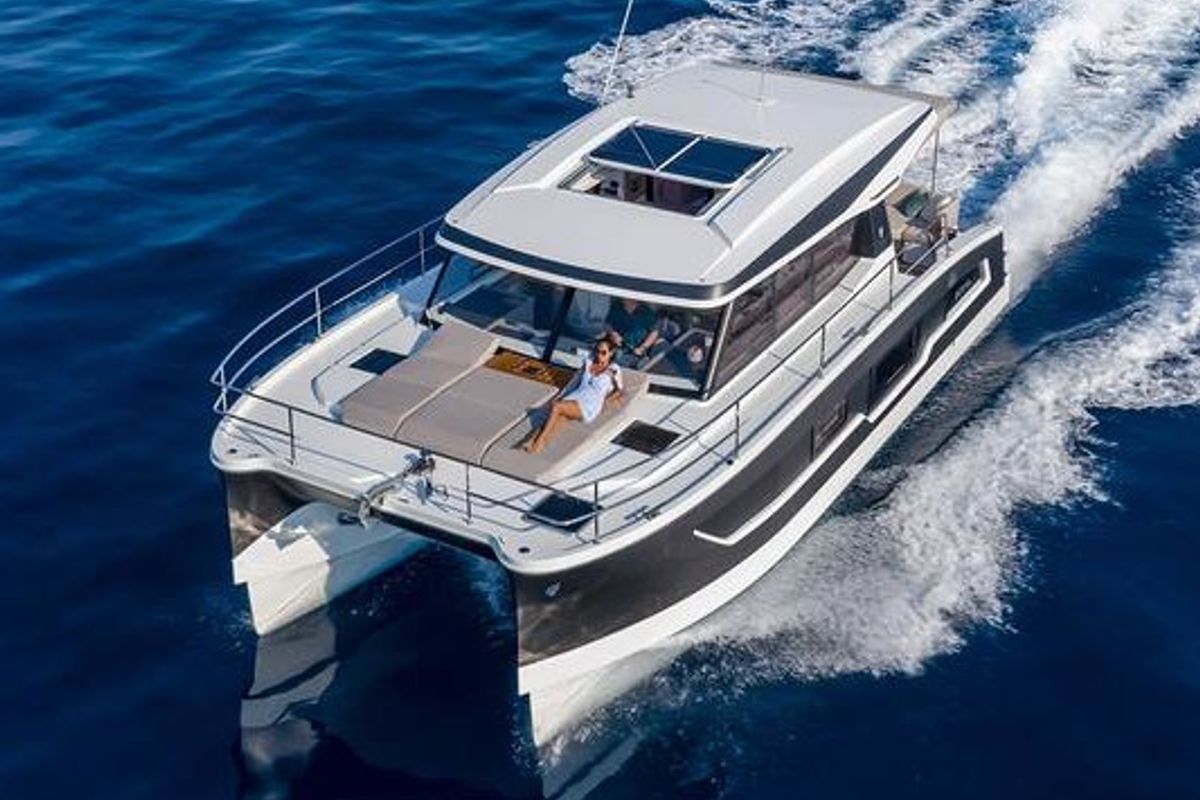 Exterior view of KIKA, a Fountaine Pajot MY4.S catamaran at Lavreotiki Municipal Unit, Greece