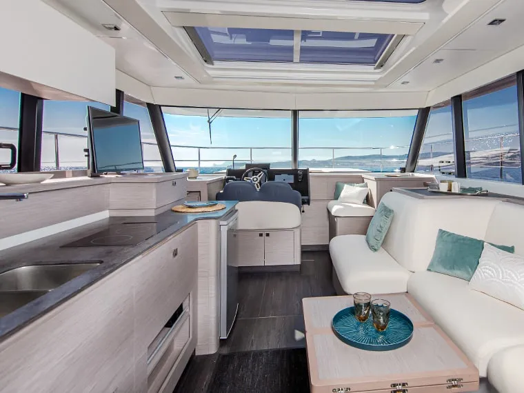 Salon of KIKA, a Fountaine Pajot MY4.S catamaran at Lavreotiki Municipal Unit, Greece