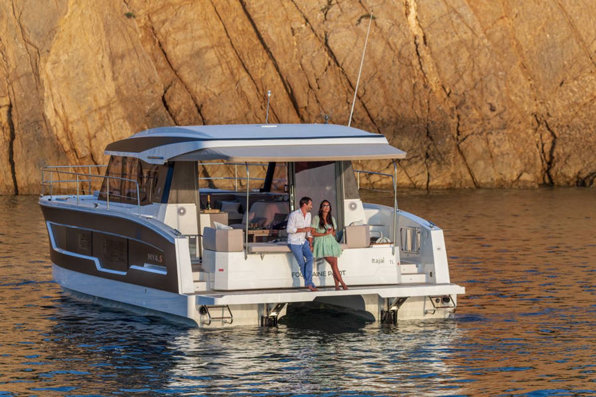 Exterior view of KIKA, a Fountaine Pajot MY4.S catamaran at Lavreotiki Municipal Unit, Greece