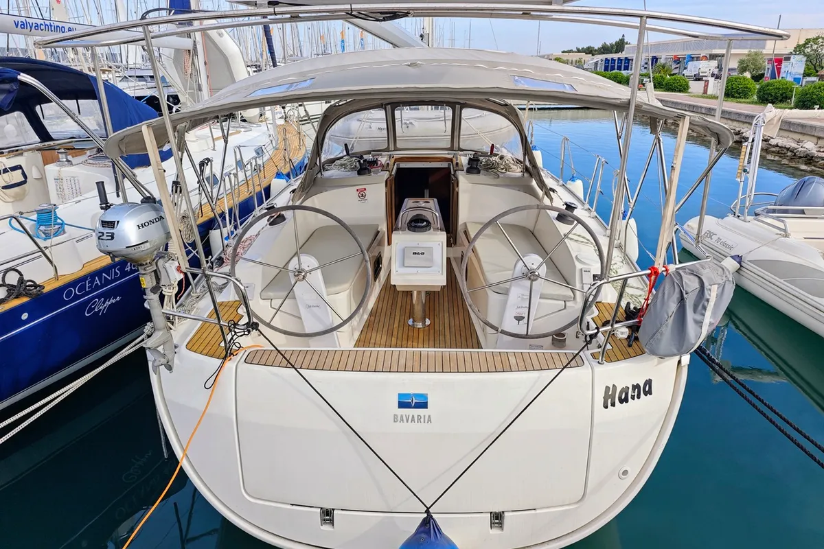 Cockpit of Hana, a Bavaria Cruiser 37 sailboat at Općina Sukošan, Croatia